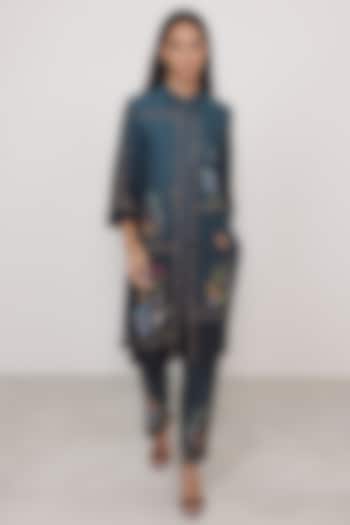Teal Poly Crinkle Floral Printed Tunic Set by Ranna Gill at Pernia's Pop Up Shop