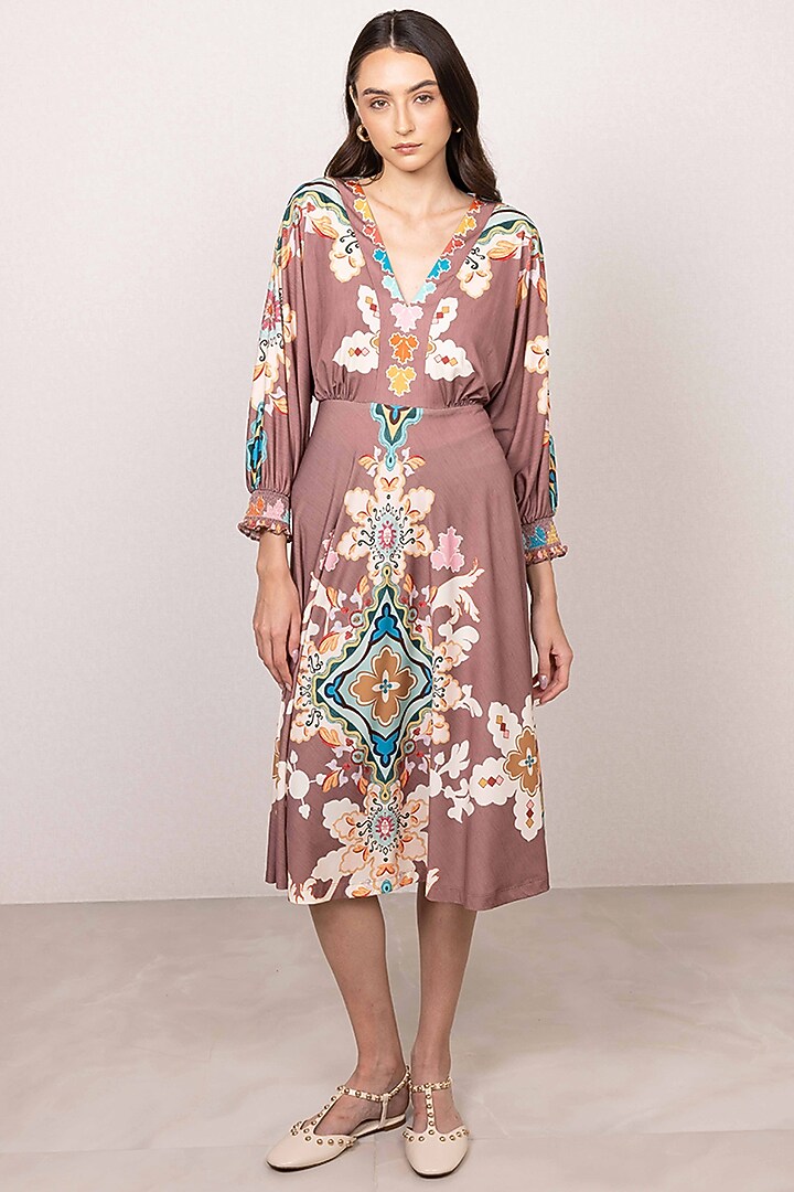 Multi-Colored Jersey Tapestry Printed Midi Vacation Dress by Ranna Gill at Pernia's Pop Up Shop
