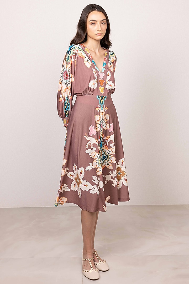 Multi-Colored Jersey Tapestry Printed Midi Vacation Dress by Ranna Gill at Pernia's Pop Up Shop