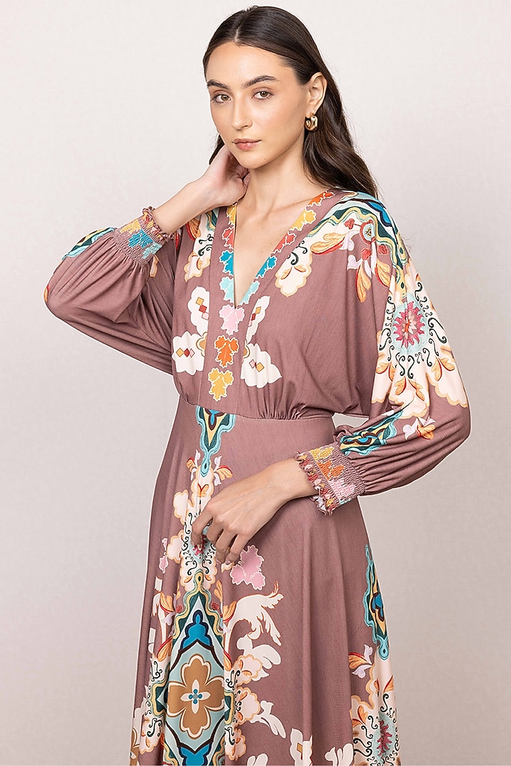 Multi-Colored Jersey Tapestry Printed Midi Vacation Dress by Ranna Gill at Pernia's Pop Up Shop