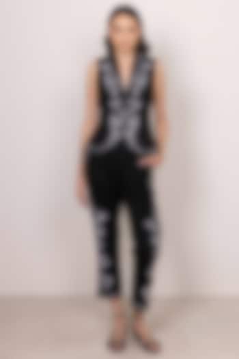 Black Poly Flex Embroidered Pants by Ranna Gill at Pernia's Pop Up Shop