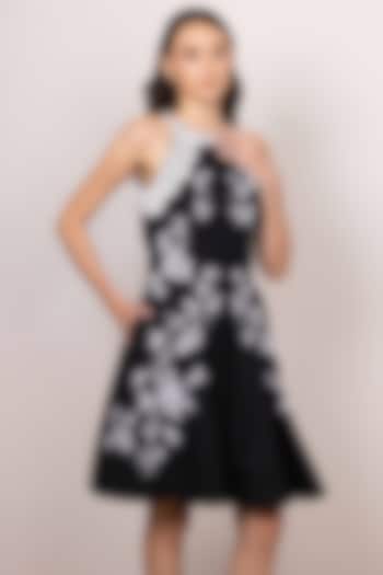 Black Poly Flex Floral Embroidered Halter Mini Vacation Dress by Ranna Gill at Pernia's Pop Up Shop