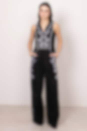 Black Poly Flex Embroidered Halter Jumpsuit by Ranna Gill at Pernia's Pop Up Shop