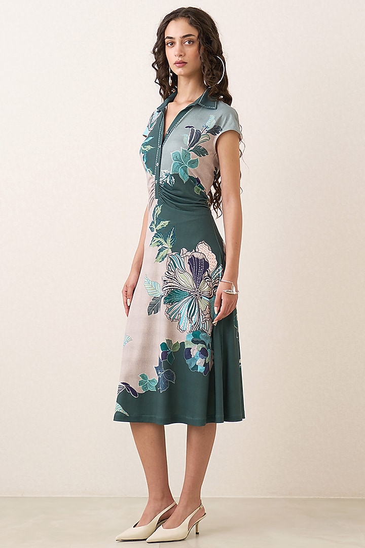 Multi-Colored Jersey Floral Embroidered Midi Vacation Dress by Ranna Gill at Pernia's Pop Up Shop