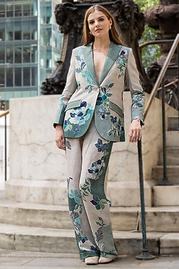 Multi-Colored Linen Viscose Floral Printed Jacket Set by Ranna Gill at Pernia's Pop Up Shop