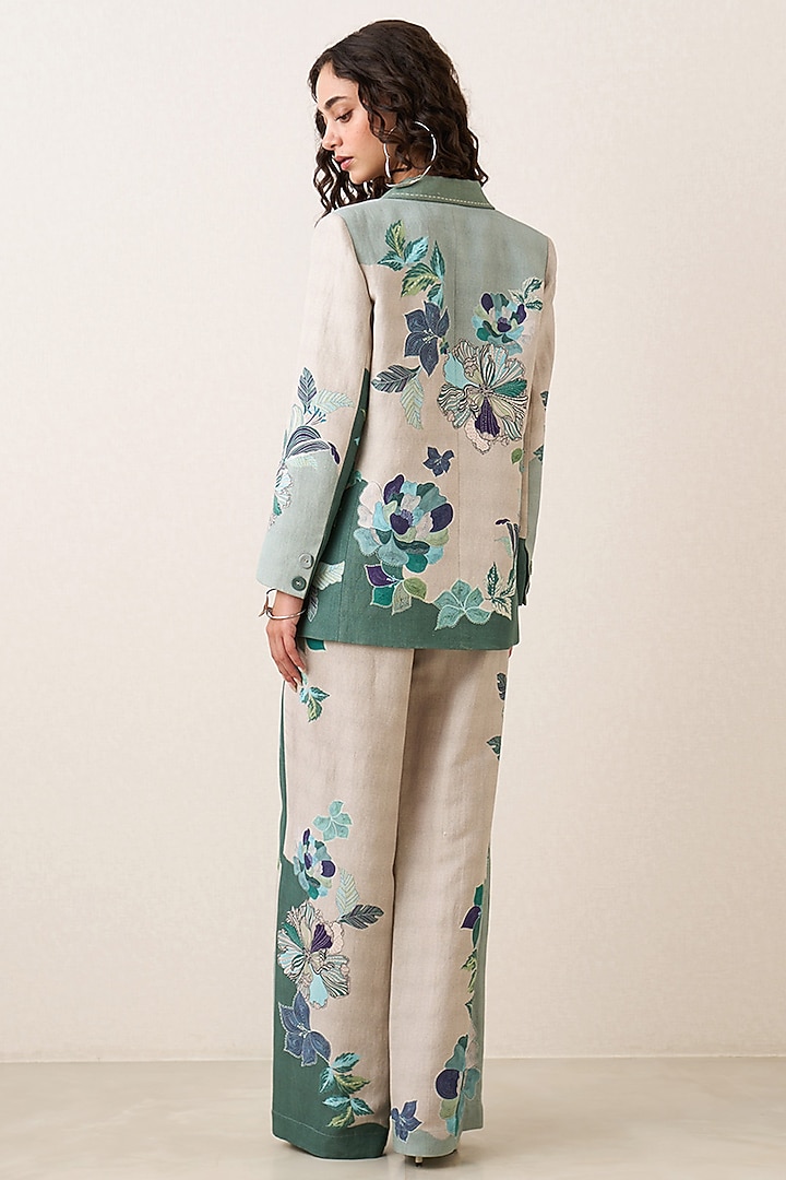 Multi-Colored Linen Viscose Floral Printed Jacket Set by Ranna Gill at Pernia's Pop Up Shop