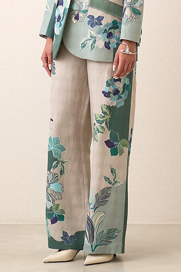 Multi-Colored Linen Viscose Floral Printed Jacket Set by Ranna Gill at Pernia's Pop Up Shop