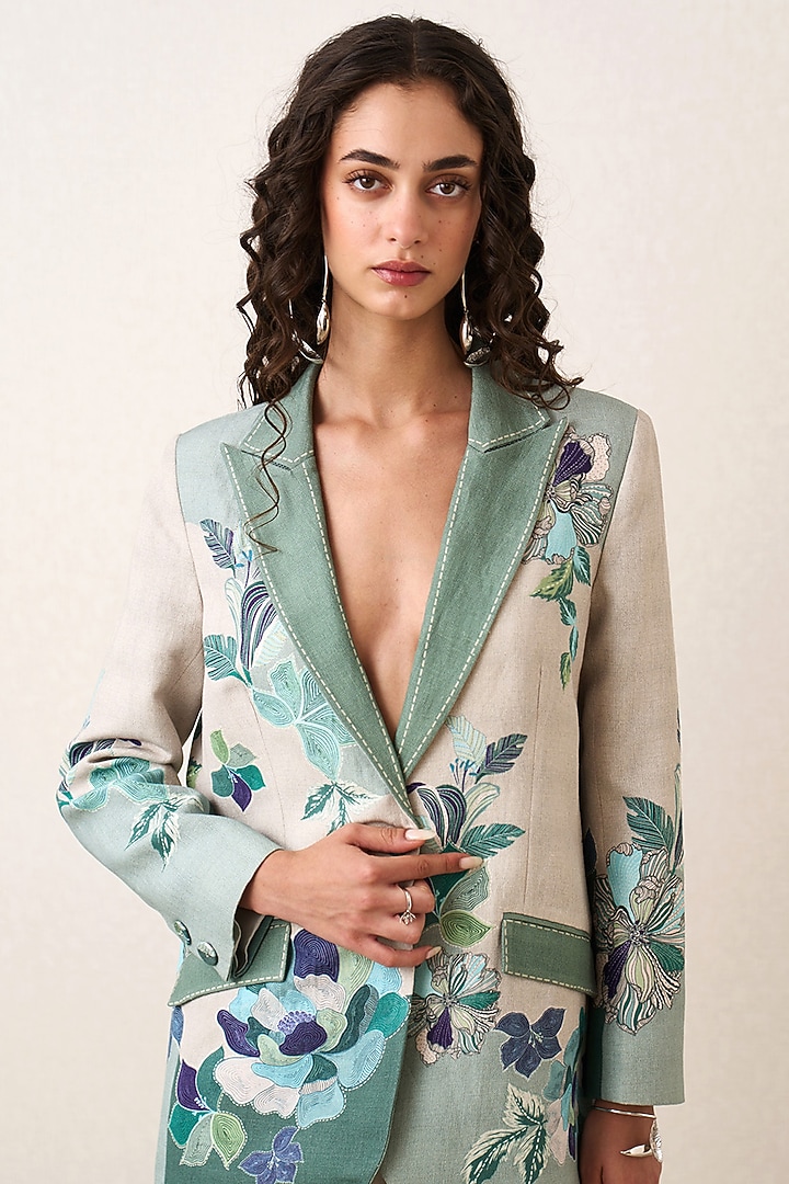 Multi-Colored Linen Viscose Floral Printed Jacket Set by Ranna Gill at Pernia's Pop Up Shop