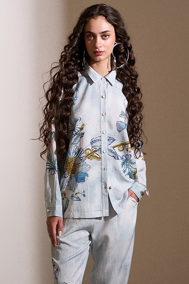 Multi-Colored Tencel Twill Floral Printed Jacket Set by Ranna Gill at Pernia's Pop Up Shop