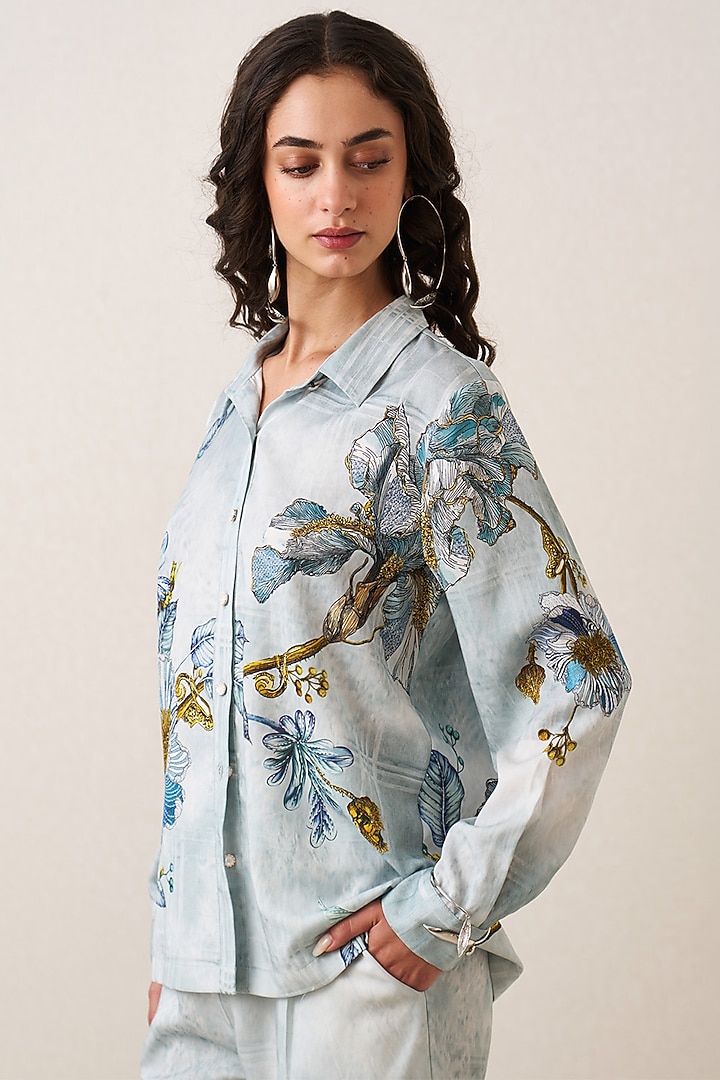 Multi-Colored Tencel Twill Floral Printed Jacket Set by Ranna Gill at Pernia's Pop Up Shop