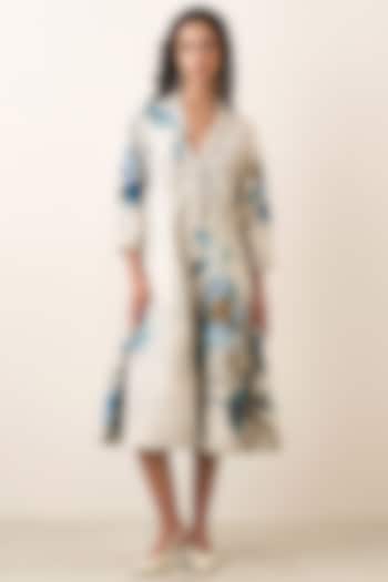 Multi-Colored Denim Floral Embroidered Midi Vacation Dress by Ranna Gill at Pernia's Pop Up Shop