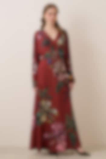 Rust Red Jersey Floral Printed Halter Maxi Vacation Dress by Ranna Gill at Pernia's Pop Up Shop