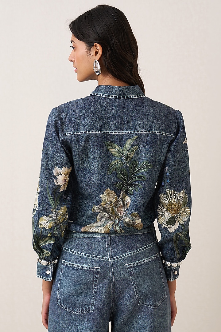 Indigo Blue Tencel Twill Floral Printed Co-Ord Set by Ranna Gill at Pernia's Pop Up Shop