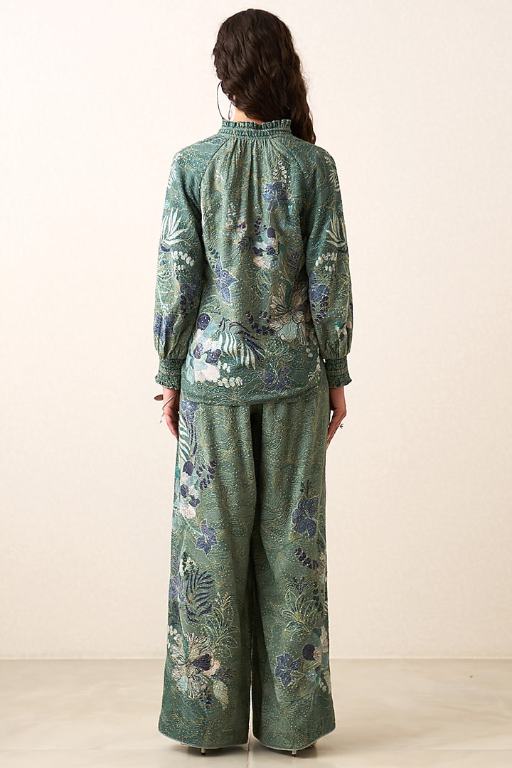Sage Green Georgette Floral Printed Co-Ord Set by Ranna Gill at Pernia's Pop Up Shop