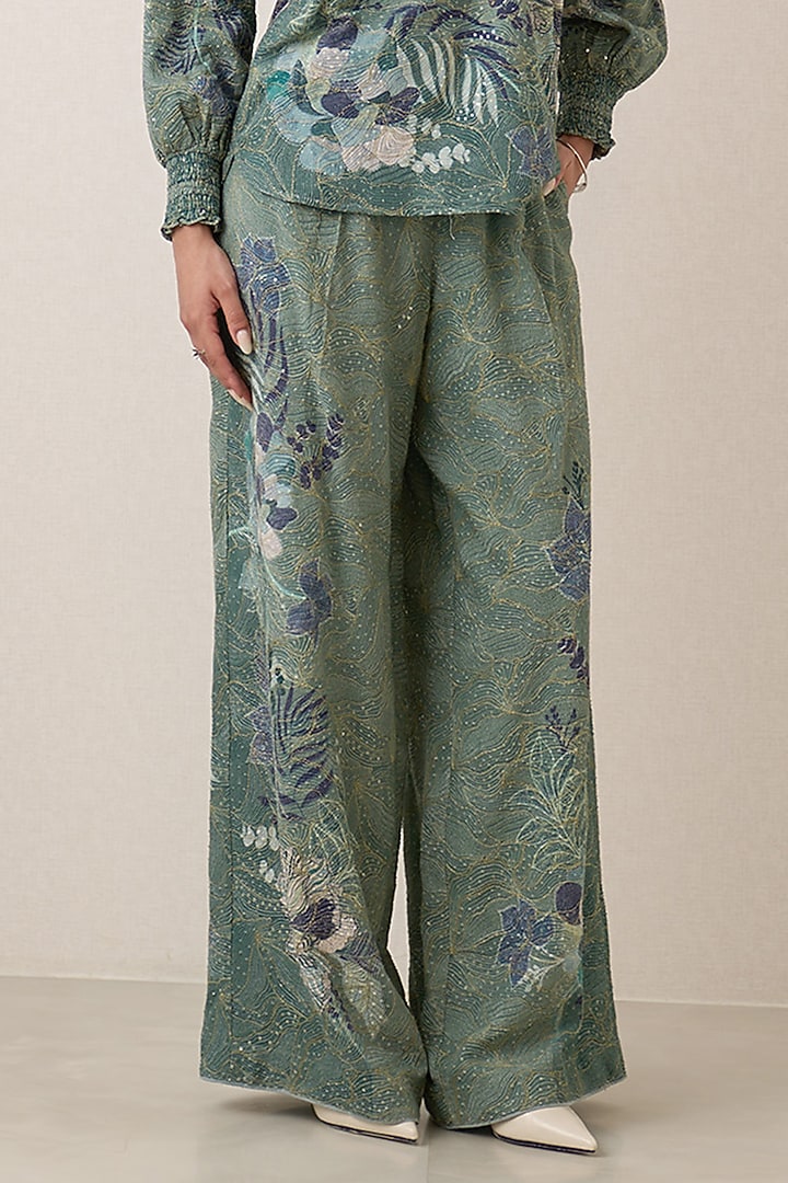 Sage Green Georgette Floral Printed Co-Ord Set by Ranna Gill at Pernia's Pop Up Shop