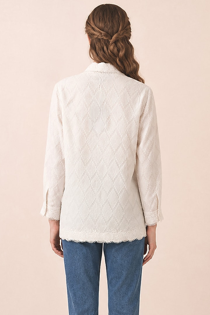White Cotton Dubby Thread Embroidered Shirt by Ranna Gill at Pernia's Pop Up Shop