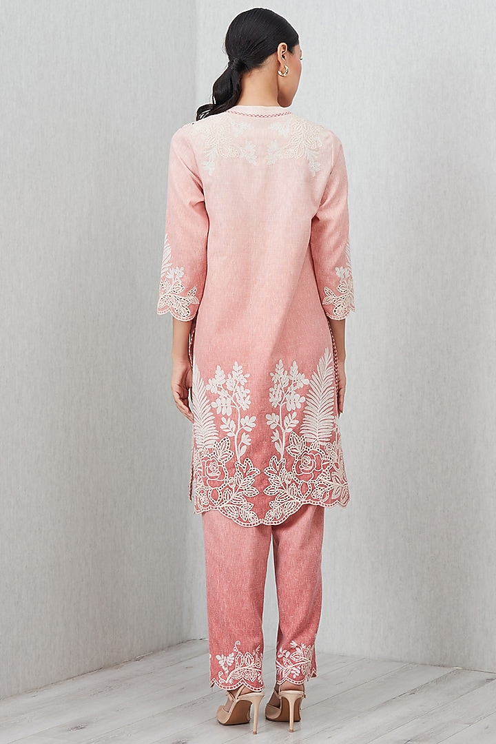 Blush Pink Poly Flex Thread Embroidered Tunic Set by Ranna Gill at Pernia's Pop Up Shop