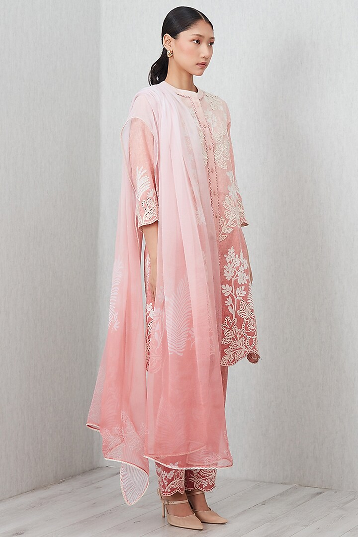 Blush Pink Poly Flex Thread Embroidered Tunic Set by Ranna Gill at Pernia's Pop Up Shop