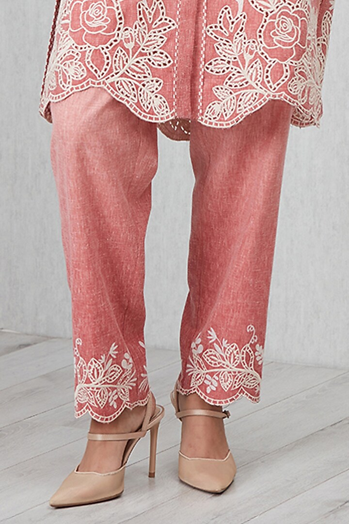Blush Pink Poly Flex Thread Embroidered Tunic Set by Ranna Gill at Pernia's Pop Up Shop