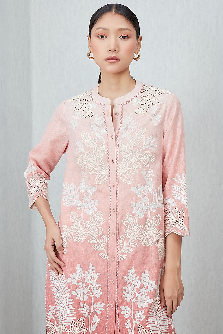 Blush Pink Poly Flex Thread Embroidered Tunic Set by Ranna Gill at Pernia's Pop Up Shop