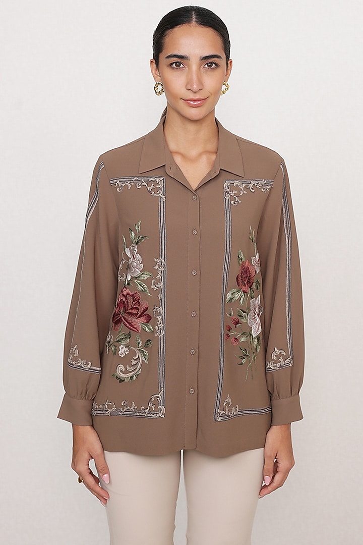 Mocha Taupe Georgette Top by Ranna Gill at Pernia's Pop Up Shop
