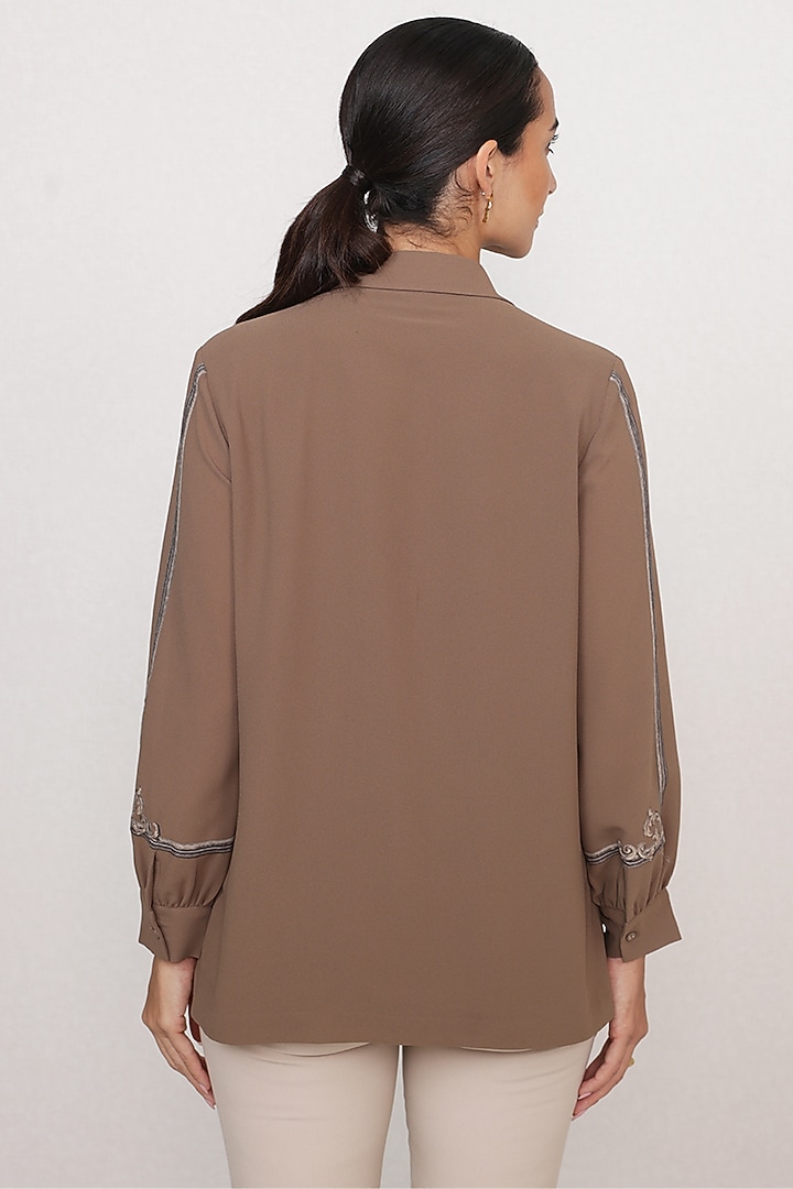 Mocha Taupe Georgette Top by Ranna Gill at Pernia's Pop Up Shop