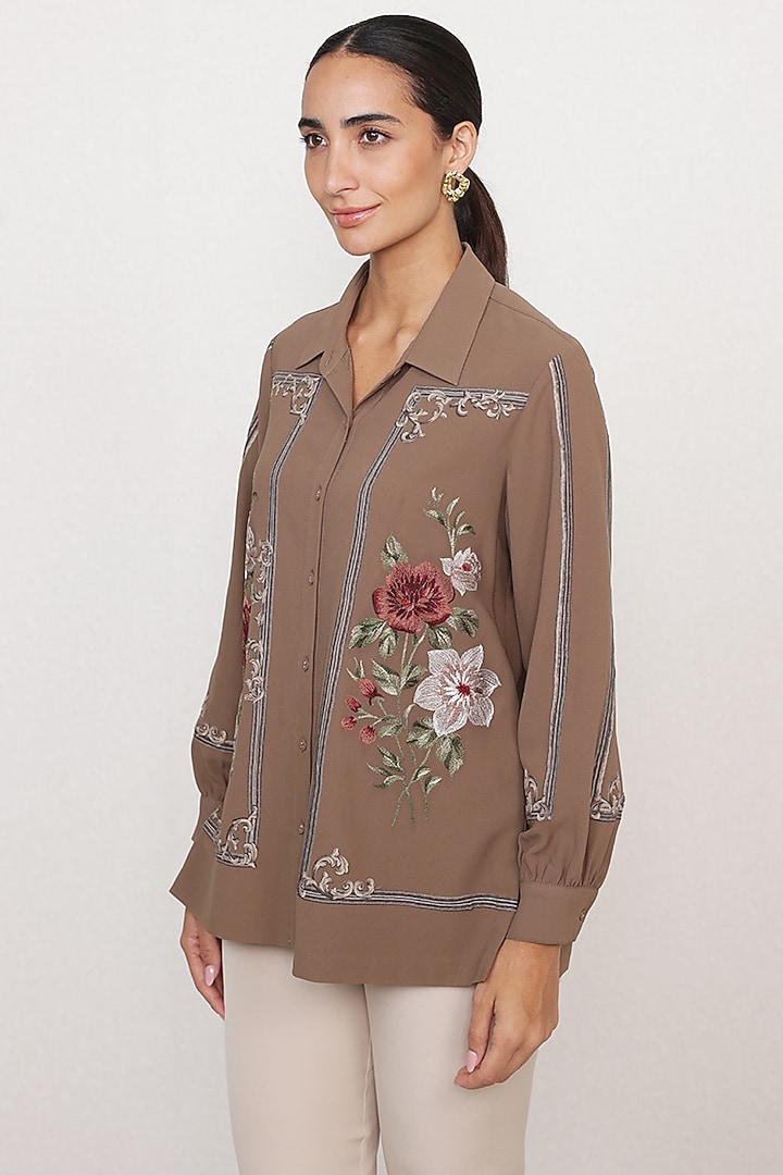 Mocha Taupe Georgette Top by Ranna Gill at Pernia's Pop Up Shop