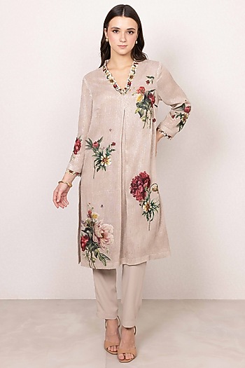 Soft Beige Sequins Fabric Tunic Set by Ranna Gill at Pernia's Pop Up Shop