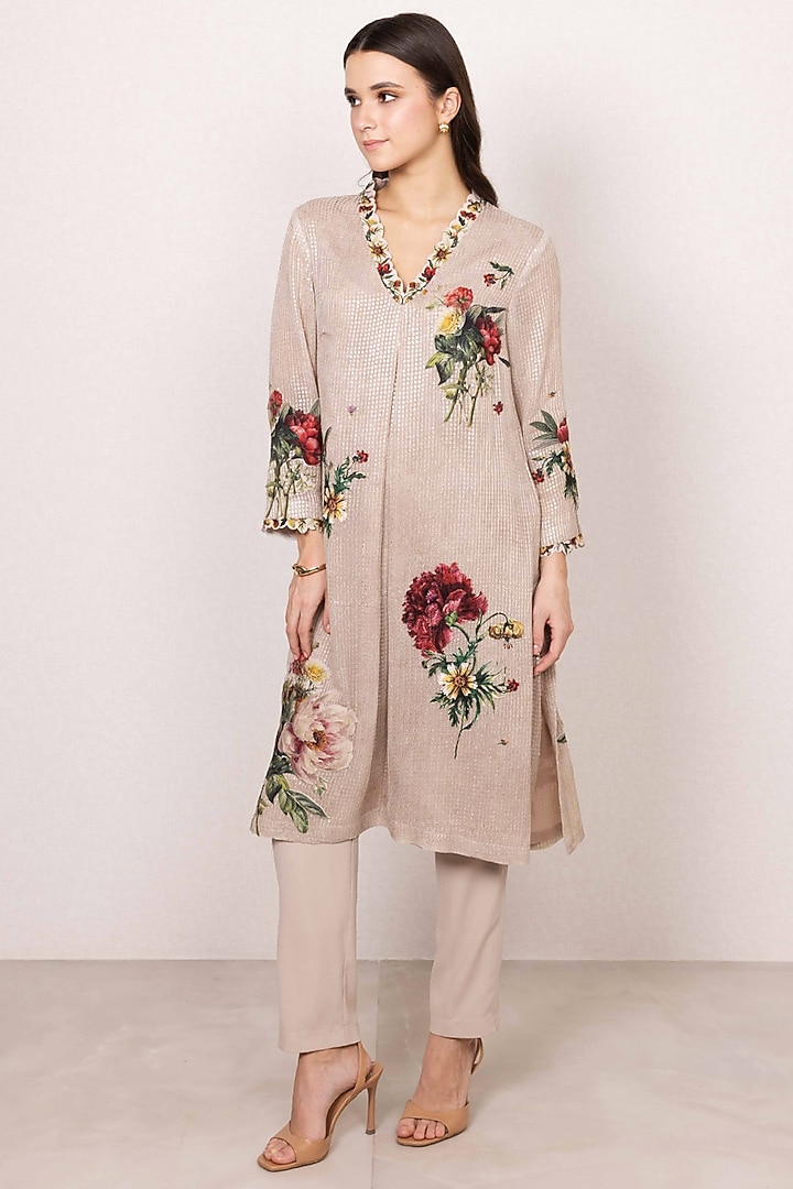 Soft Beige Sequins Fabric Tunic Set by Ranna Gill at Pernia's Pop Up Shop