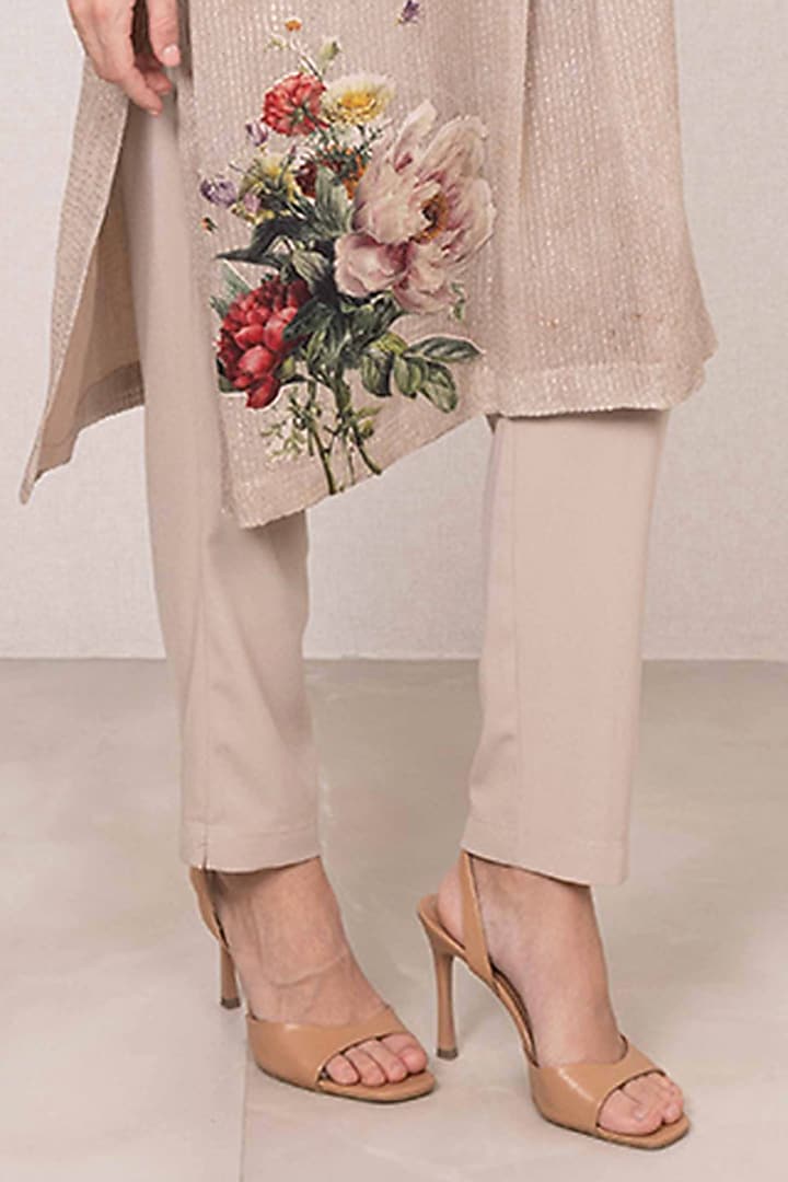 Soft Beige Sequins Fabric Tunic Set by Ranna Gill at Pernia's Pop Up Shop