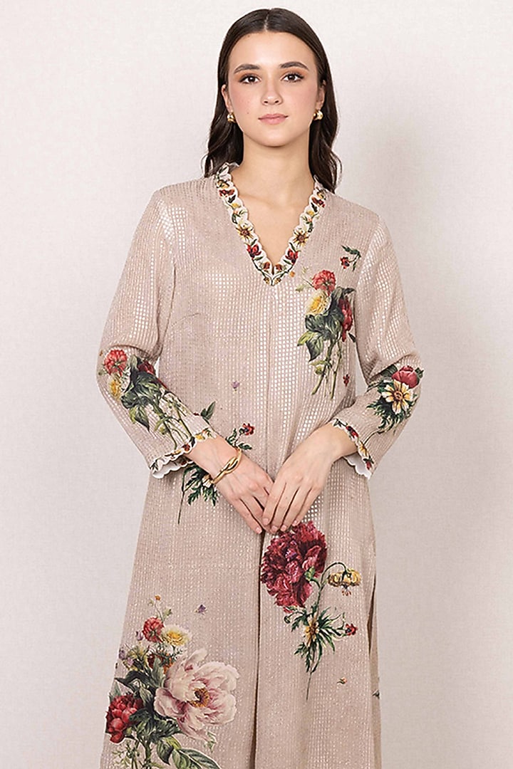 Soft Beige Sequins Fabric Tunic Set by Ranna Gill at Pernia's Pop Up Shop