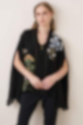 Black Poly Georgette Cape Top by Ranna Gill at Pernia's Pop Up Shop
