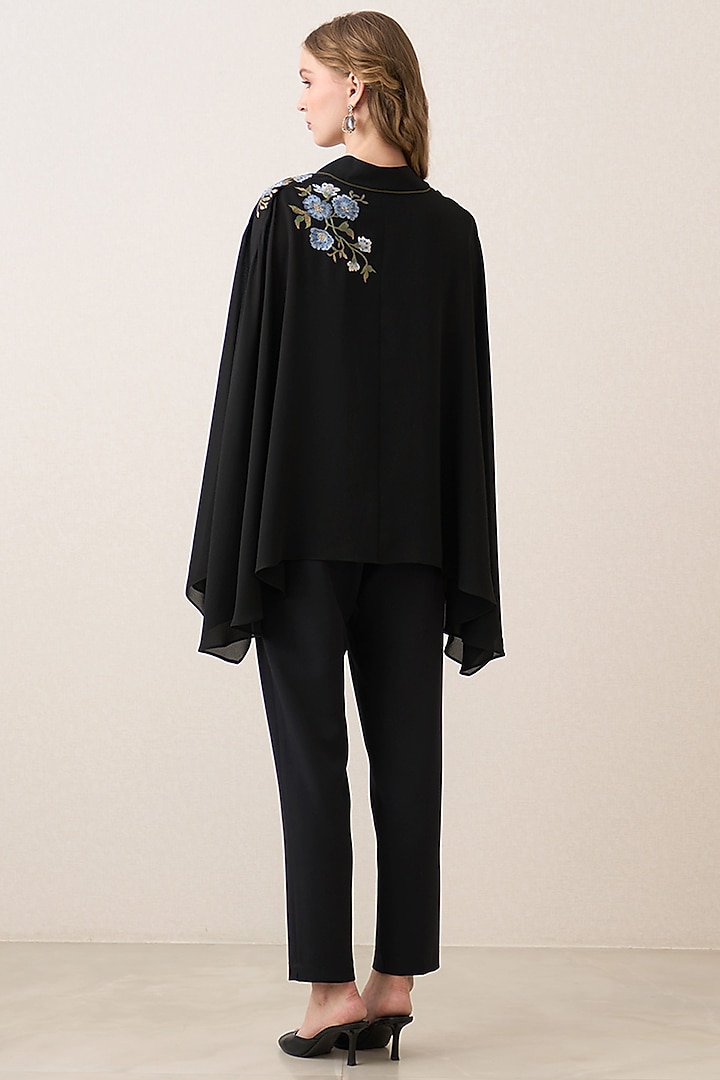Black Poly Georgette Cape Top by Ranna Gill at Pernia's Pop Up Shop