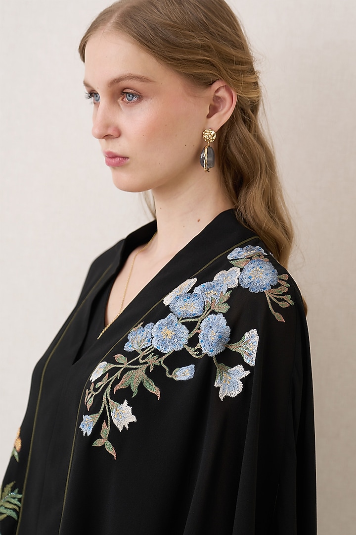 Black Poly Georgette Cape Top by Ranna Gill at Pernia's Pop Up Shop