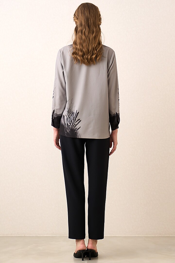 Grey Poly Crinkle Botanical Artwork Top by Ranna Gill at Pernia's Pop Up Shop