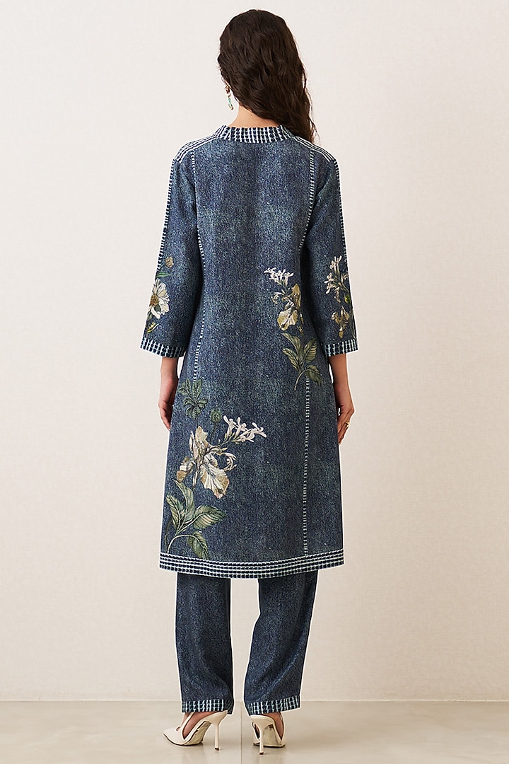 Blue Tencil Twill Botanical Artwork Tunic by Ranna Gill at Pernia's Pop Up Shop