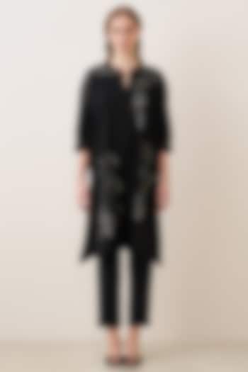 Black Poly Crepe Embellished Tunic by Ranna Gill at Pernia's Pop Up Shop