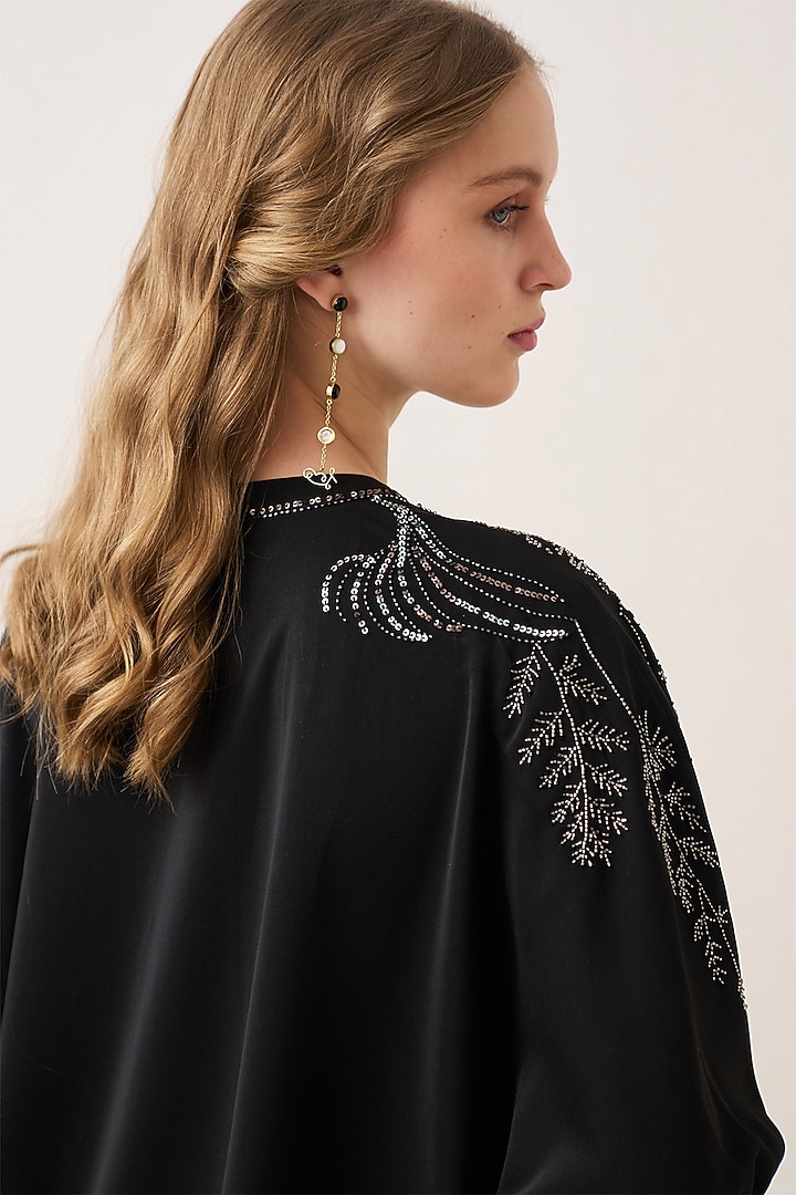 Black Poly Crepe Embellished Tunic by Ranna Gill at Pernia's Pop Up Shop