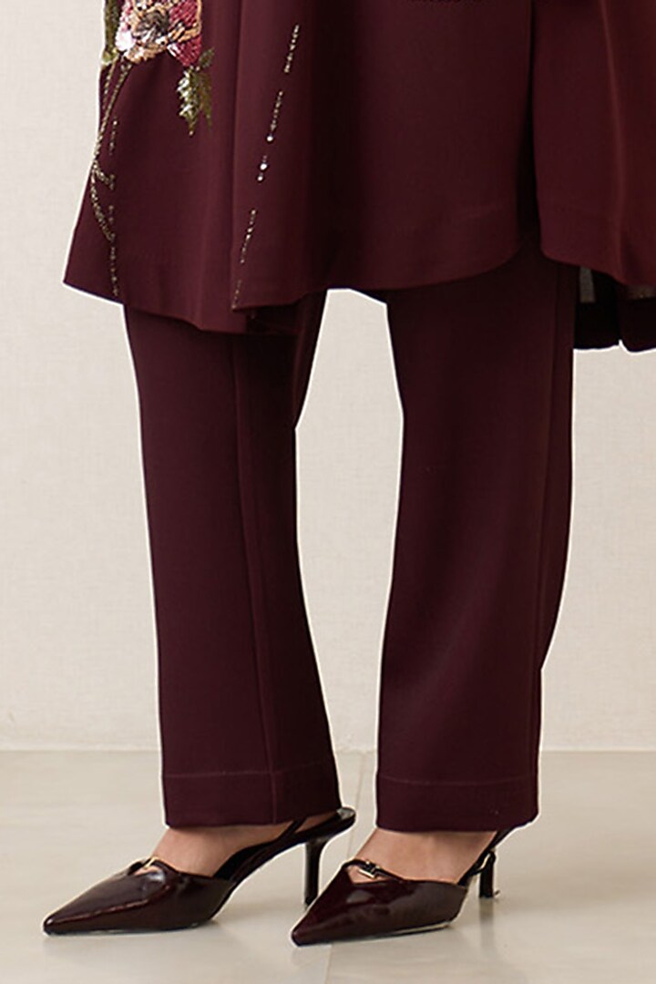 Oxblood Poly Georgette Embellished Tunic Set by Ranna Gill at Pernia's Pop Up Shop