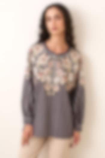 Plum Poly Crinkle Printed Top by Ranna Gill at Pernia's Pop Up Shop