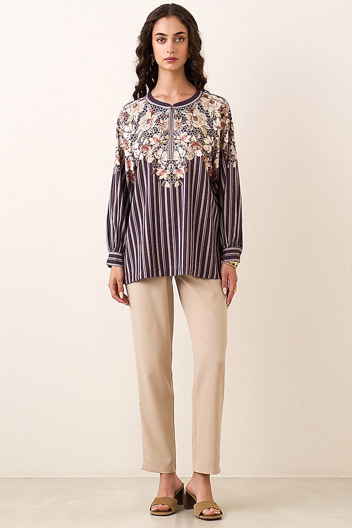 Plum Poly Crinkle Printed Top by Ranna Gill at Pernia's Pop Up Shop