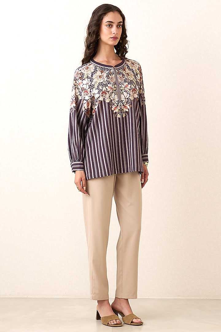 Plum Poly Crinkle Printed Top by Ranna Gill at Pernia's Pop Up Shop