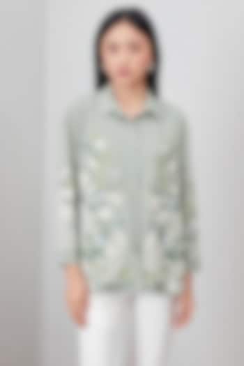 Sage Green China Crepe Embroidered Blouse by Ranna Gill at Pernia's Pop Up Shop