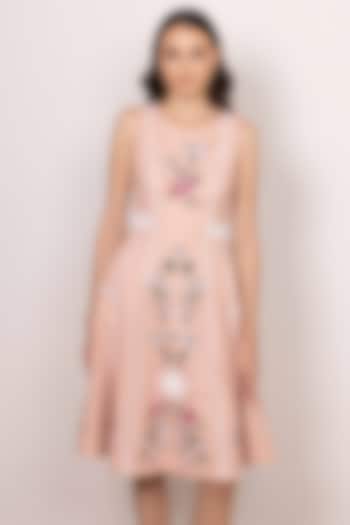 Peach Poly Flex Floral Embroidered Midi Vacation Dress by Ranna Gill at Pernia's Pop Up Shop