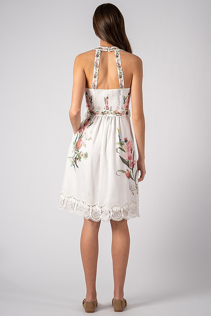 White Linen Printed Halter Vacation Dress by Ranna Gill at Pernia's Pop Up Shop