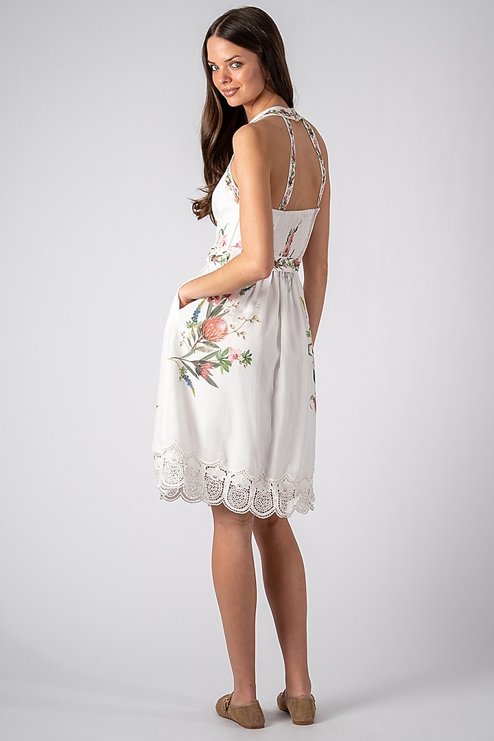 White Linen Printed Halter Vacation Dress by Ranna Gill at Pernia's Pop Up Shop