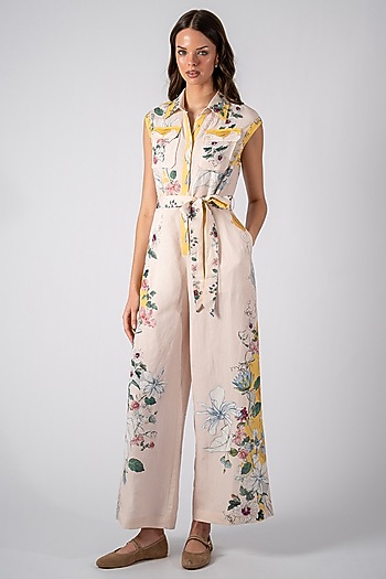 Multi-Colored Linen Viscose Printed Jumpsuit by Ranna Gill at Pernia's Pop Up Shop