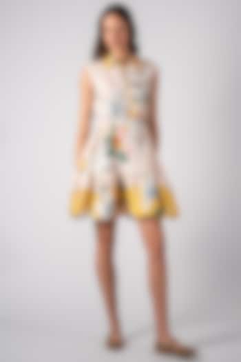 Multi-Colored Linen Viscose Printed Tiered Mini Vacation Dress by Ranna Gill at Pernia's Pop Up Shop