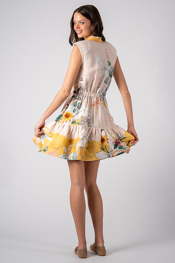 Multi-Colored Linen Viscose Printed Tiered Mini Vacation Dress by Ranna Gill at Pernia's Pop Up Shop