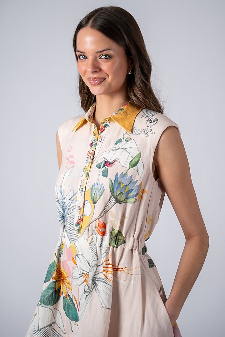 Multi-Colored Linen Viscose Printed Tiered Mini Vacation Dress by Ranna Gill at Pernia's Pop Up Shop